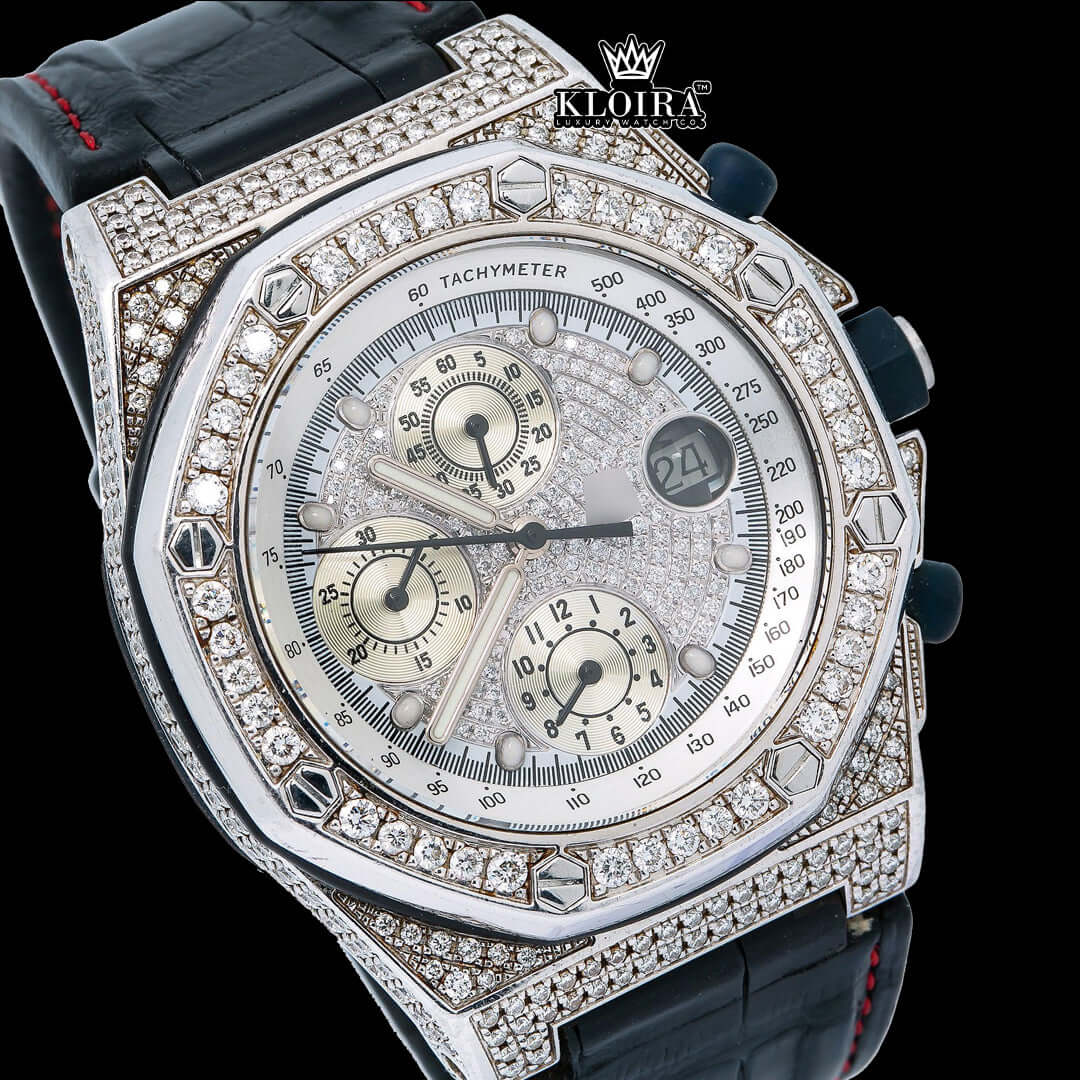 PearlGlitz Moissanite Diamond Watch Silver VVS 14 Carat 42mm Men Front