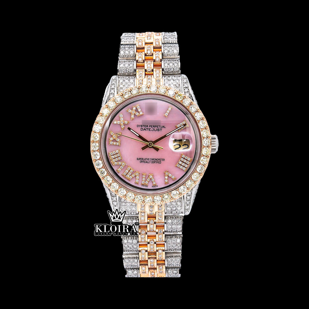 PinkGlamour Moissanite Diamond Watch 14K Gold VVS 18 Carat 42mm Front