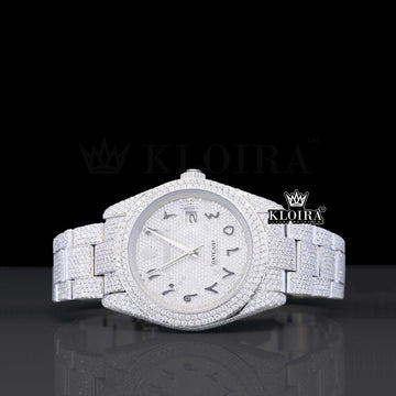 Platinum Moissanite Diamond Watch 14K Gold VVS 26 Carat 42mm Front