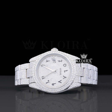 Platinum Moissanite Diamond Watch 14K Gold VVS 26 Carat 42mm Front View