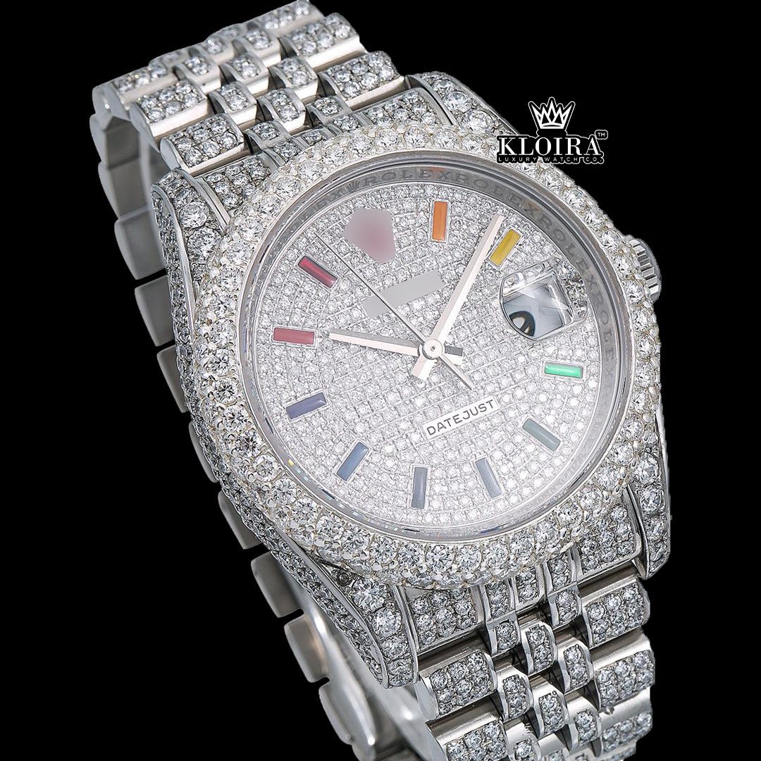 PrismShine Moissanite Diamond Watch 14K Gold VVS 20 Carat 42mm Front