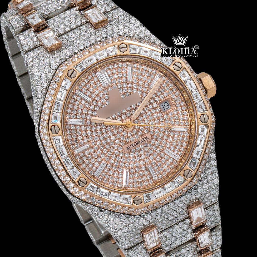Radiance Moissanite Diamond Watch 14K Gold VVS 20 Carat 42mm Front