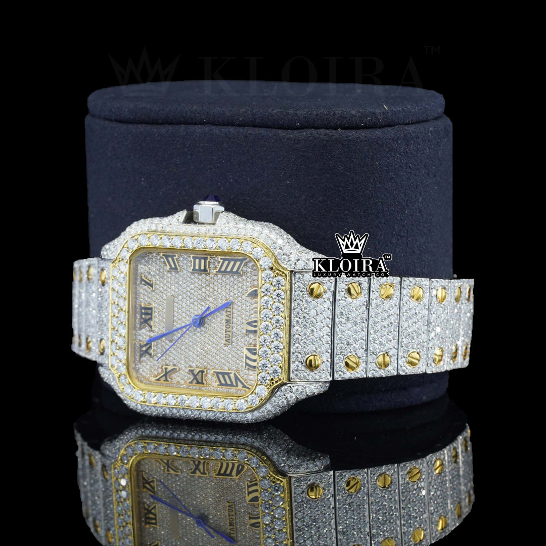 Golden Roma Moissanite Diamond Watch 14K Gold VVS 22 Carat 42mm Front