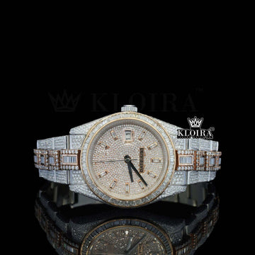 Regal Blaze Moissanite Diamond Watch Rose 14K Gold VVS 26 Carat 42mm Front View