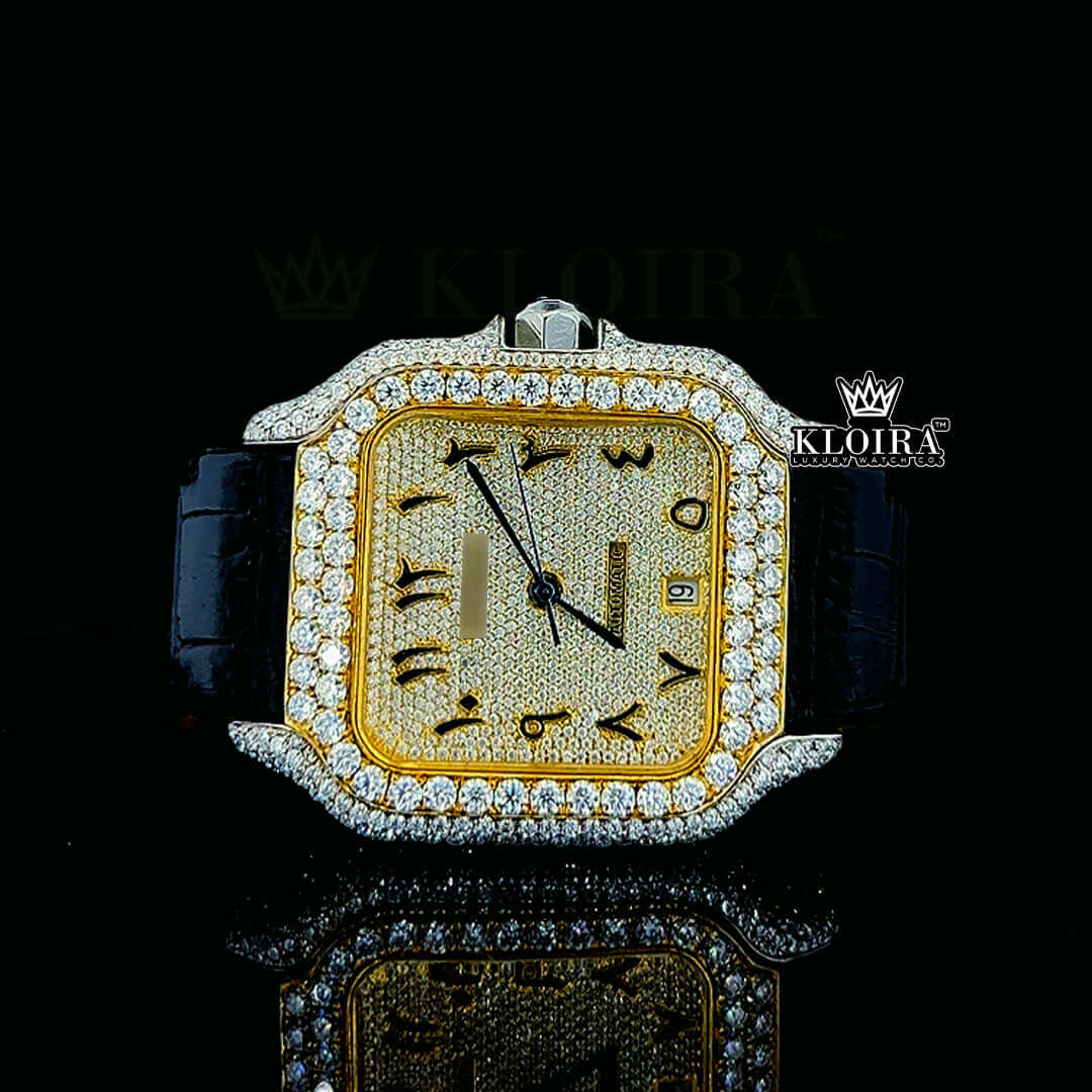 Emira Moissanite Diamond Watch 14K Gold VVS 15 Carat 42mm Front
