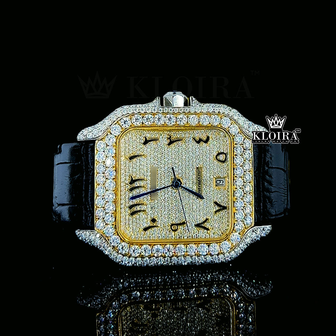 Emira Moissanite Diamond Watch 14K Gold VVS 15 Carat 42mm Front