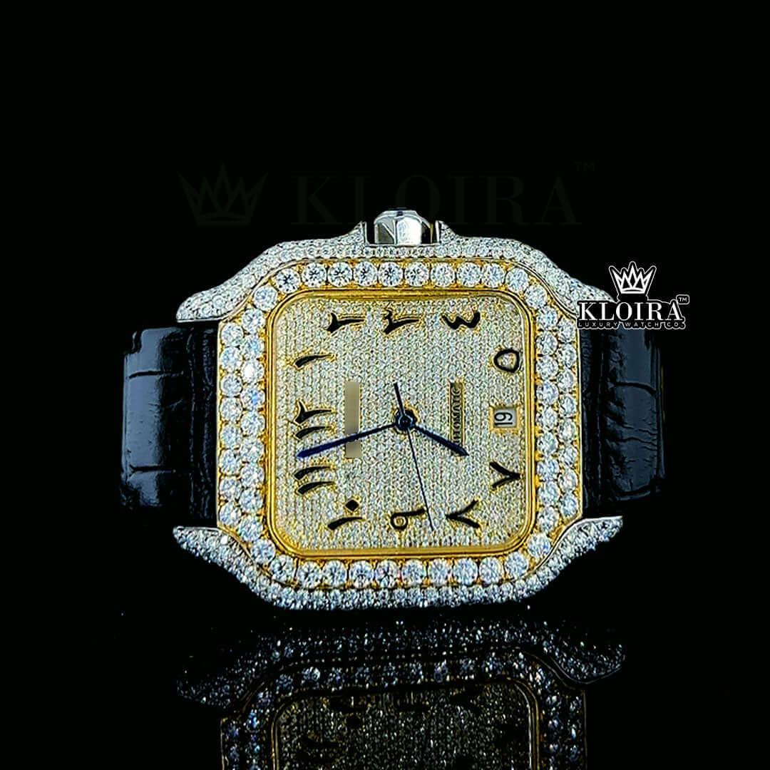 Emira Moissanite Diamond Watch 14K Gold VVS 15 Carat 42mm Front