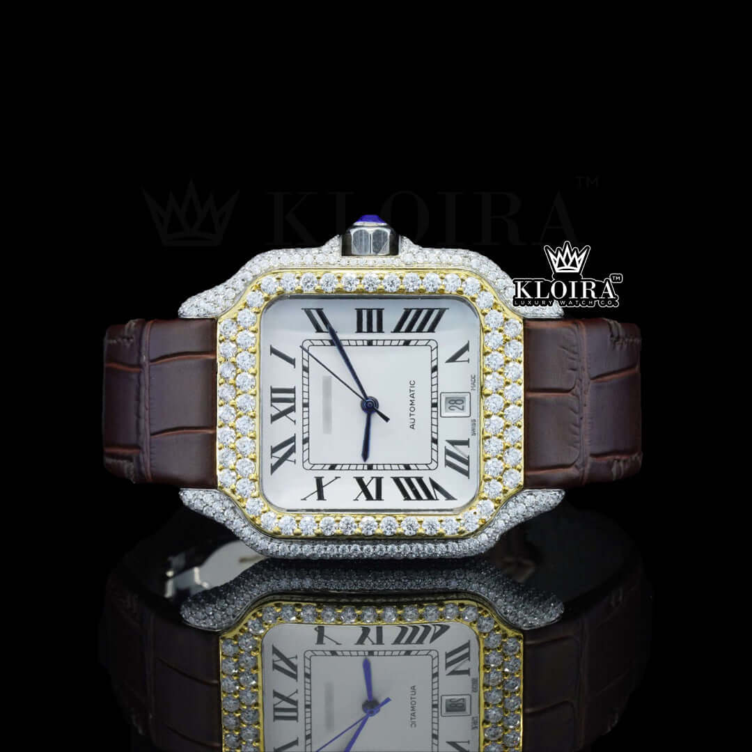 Imperial Glow Moissanite Diamond Watch Yellow 14K Gold VVS 14 Carat 42mm Front