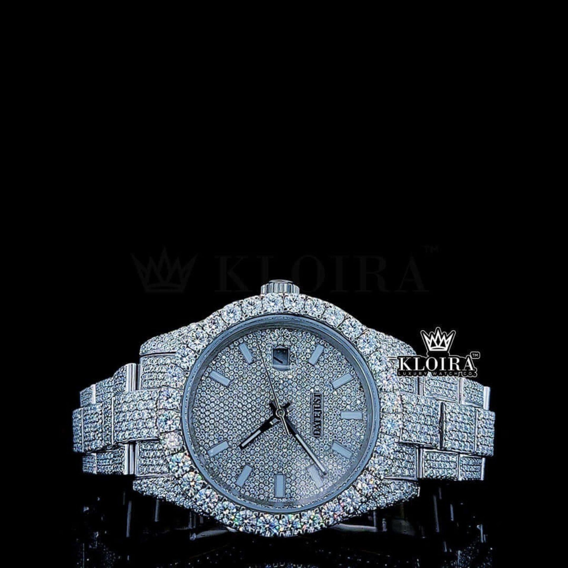 Rolex Inspired Diamond Watch White Gold 14K Gold VVS 24 Carat 42mm Front View