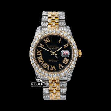 Rolex Oyster Perpetual Inspired Iced Out Watch Moissanite Diamond 14K Gold 42mm Front View