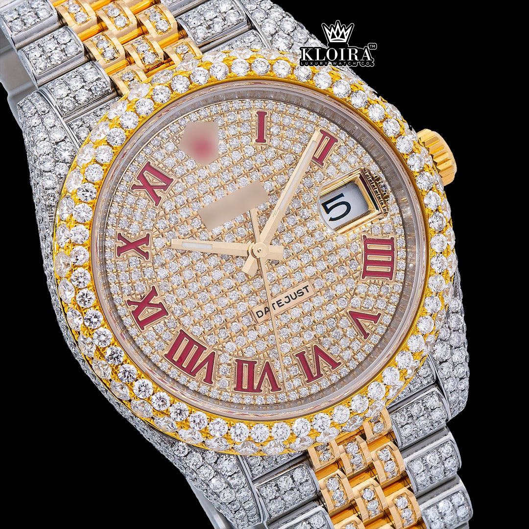 RomanGlow Moissanite Diamond Watch 14K Gold VVS 20 Carat 42mm Front