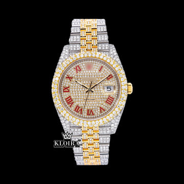 RomanGlow Moissanite Diamond Watch 14K Gold VVS 20 Carat 42mm Front