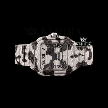 Roman Dial Black Camouflage Iced Out Strap Moissanite Watch Front View