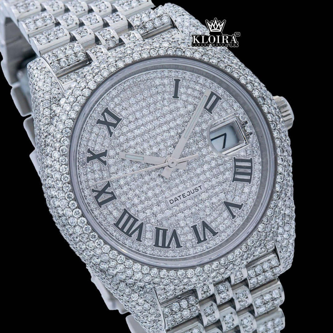 Roman Numeral Watch Full Iced Out Moissanite 14K Gold VVS 20 Ct 42mm Front View