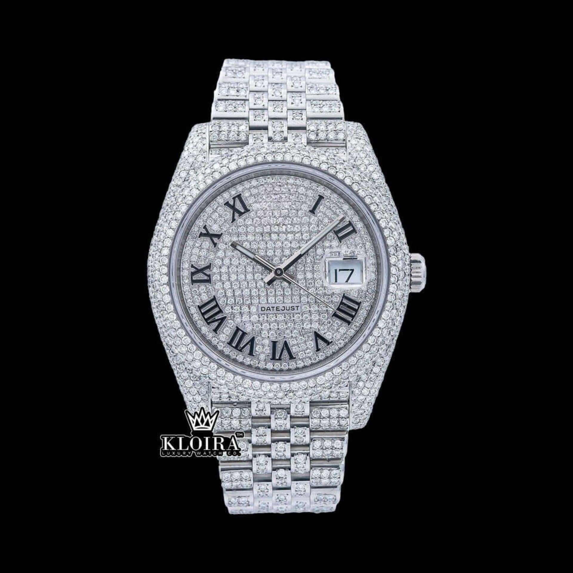 Roman Numeral Watch Full Iced Out Moissanite 14K Gold VVS 20 Ct 42mm Front View