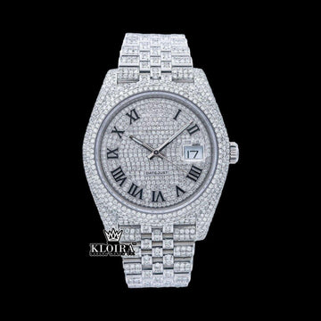 Roman Numeral Watch Full Iced Out Moissanite 14K Gold VVS 20 Ct 42mm Front View