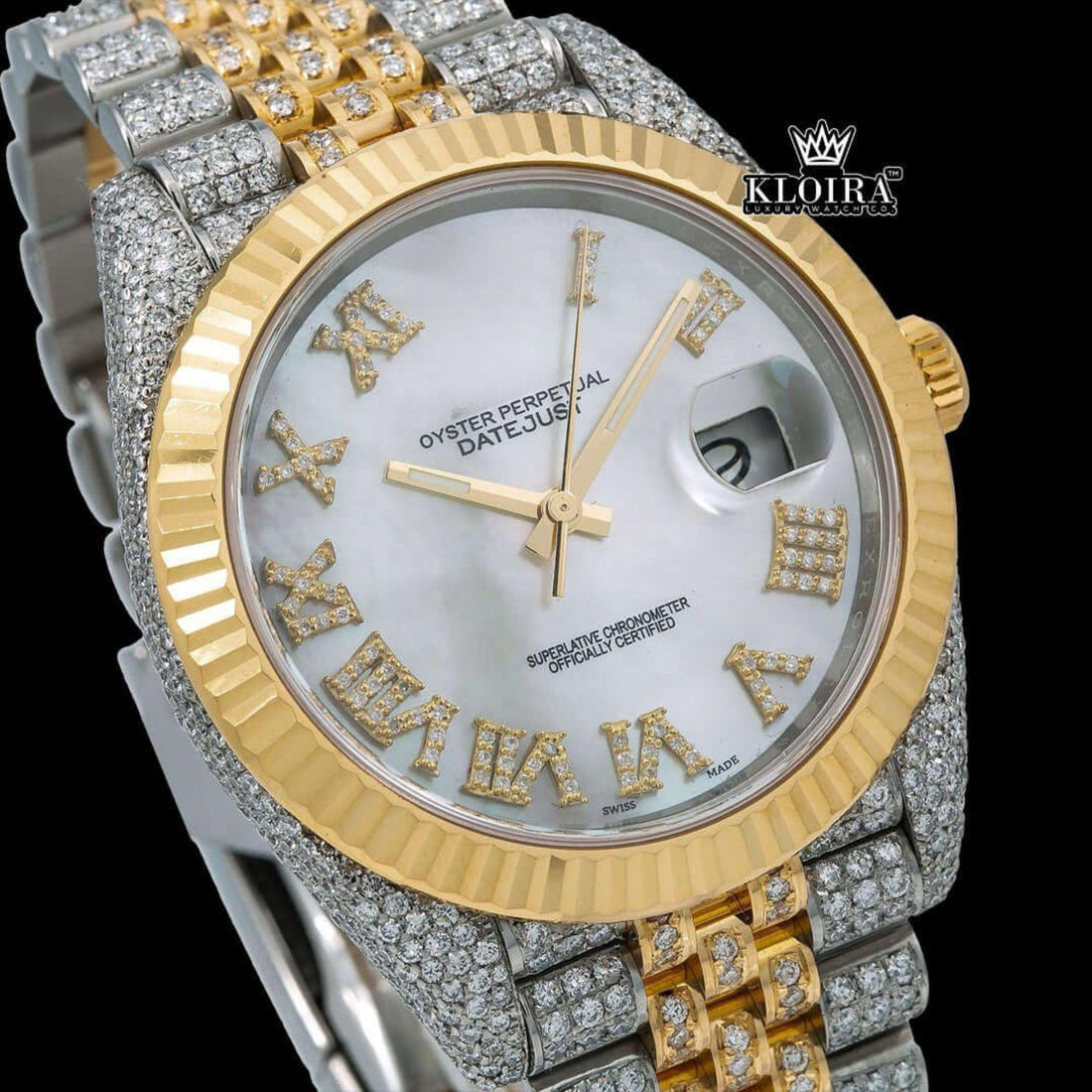 Bust Down Two Tone Yellow Gold Moissanite Watch Front View