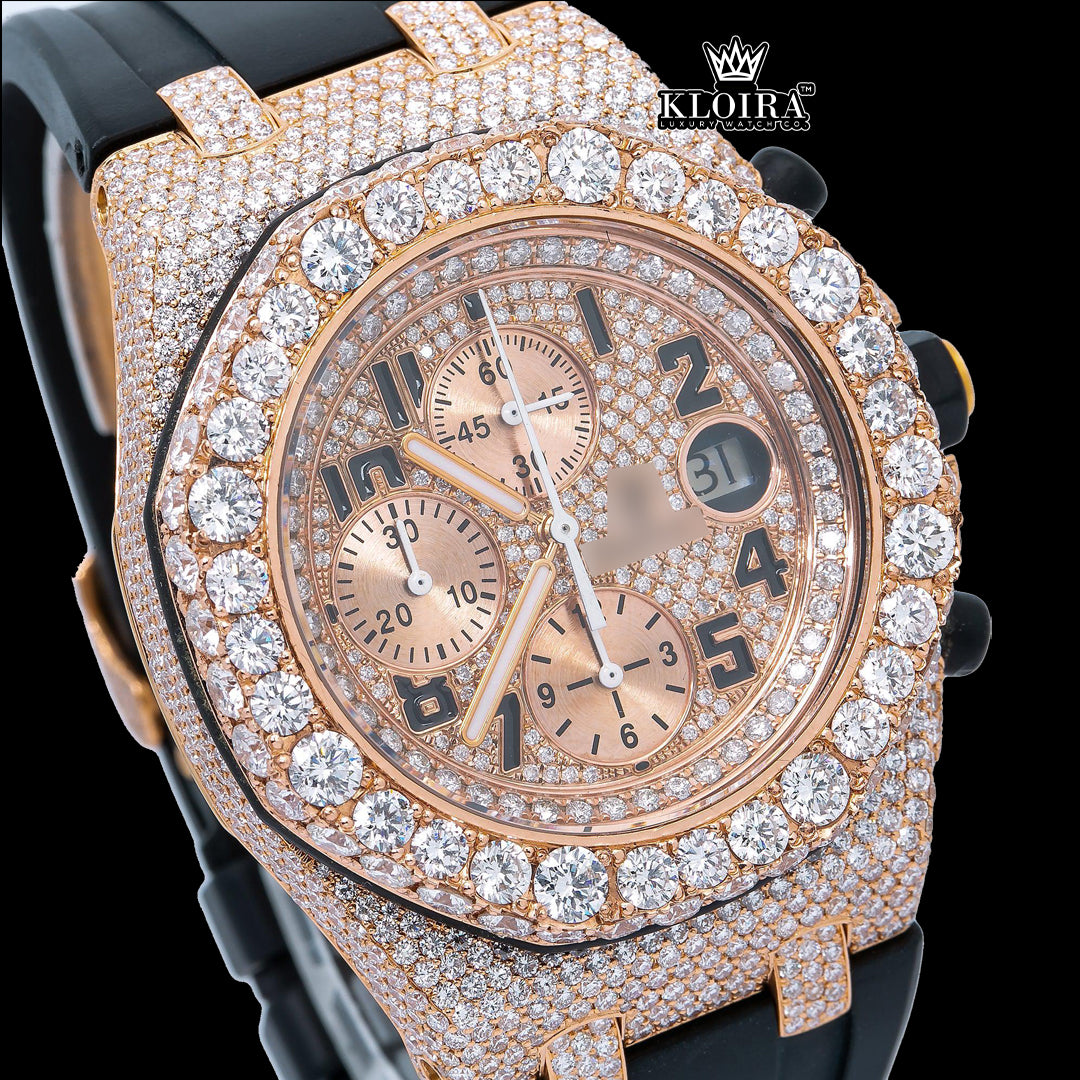RoseChrono Moissanite Diamond Watch 14K Gold VVS 14 Carat 42mm Front