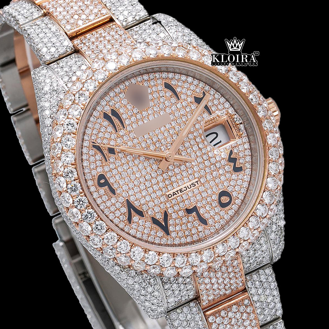 RoseGleam Moissanite Diamond Watch 14K Gold VVS 20 Carat 42mm Front