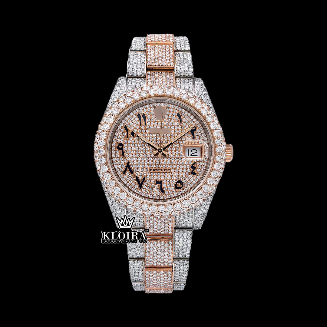 RoseGleam Moissanite Diamond Watch 14K Gold VVS 20 Carat 42mm Front