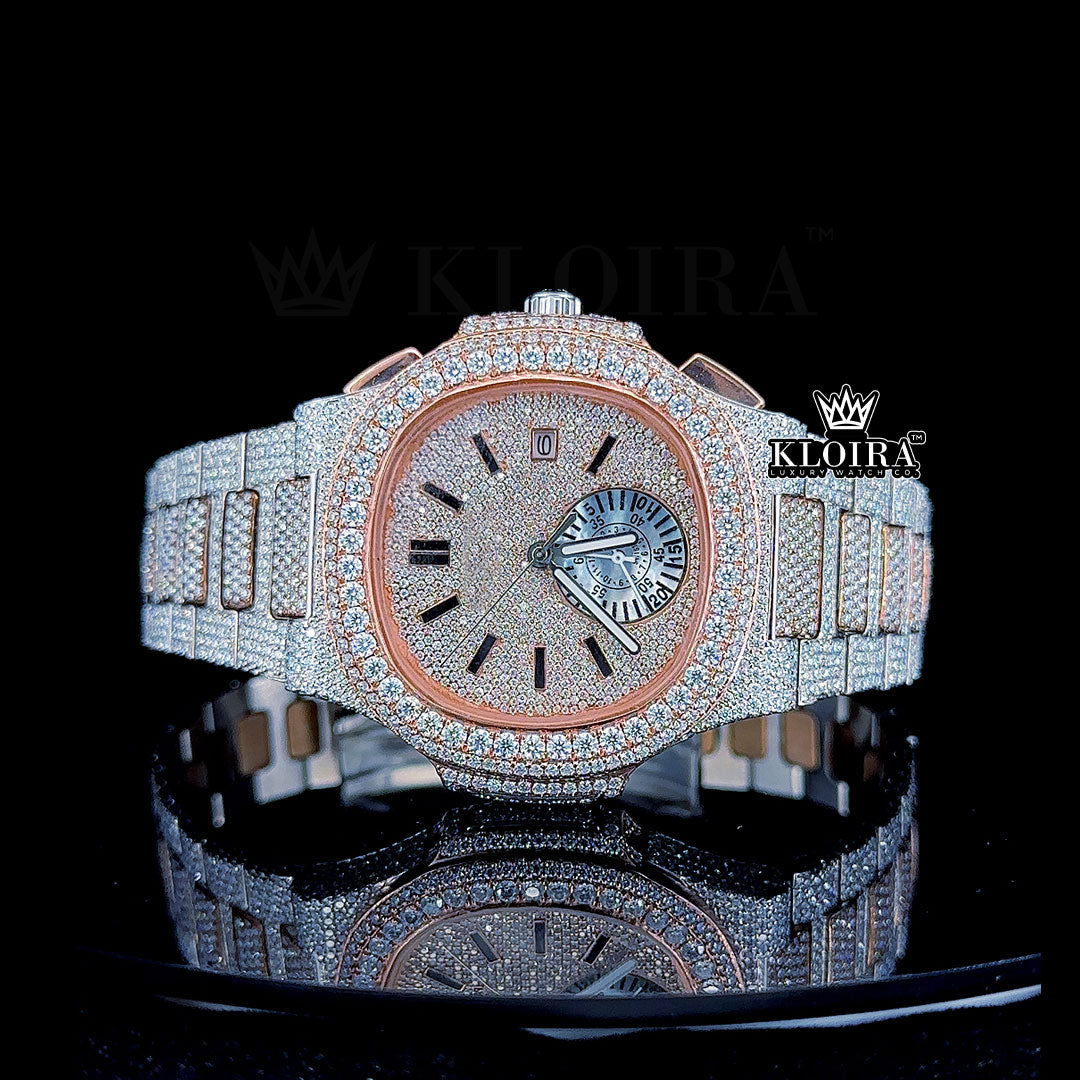 RoseGleam Moissanite Diamond Watch 14K Gold VVS 24 Carat 42mm Front