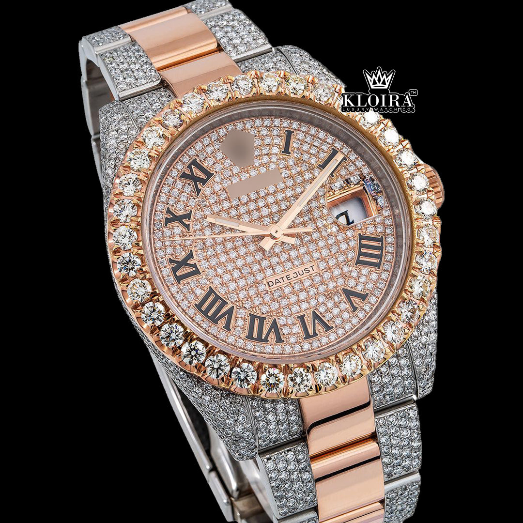 RoseGlimmer Moissanite Diamond Watch 14K Gold VVS 20 Carat 42mm Front