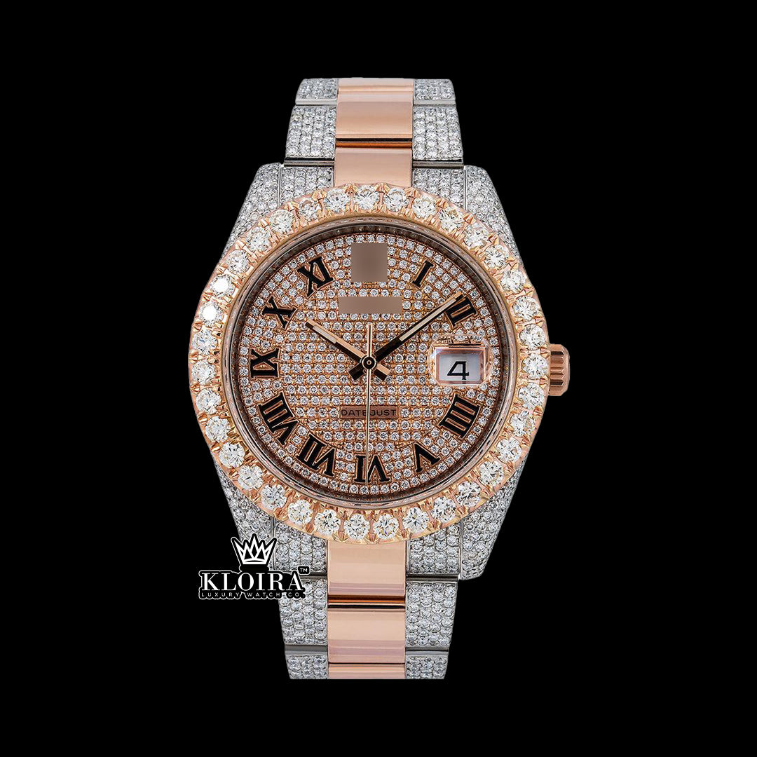 RoseGlimmer Moissanite Diamond Watch 14K Gold VVS 20 Carat 42mm Front