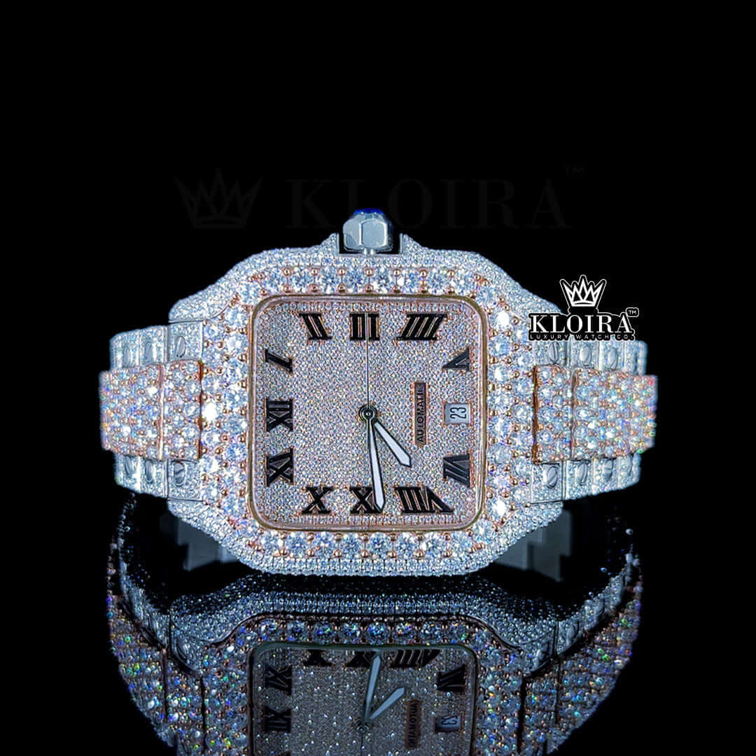 RoseGlimmer Moissanite Diamond Watch 14K Gold VVS 24 Carat 42mm Front