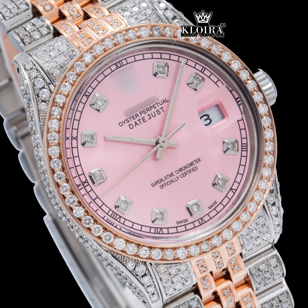 RoseGold Moissanite Diamond Watch Silver VVS 14 Carat 42mm Men Front