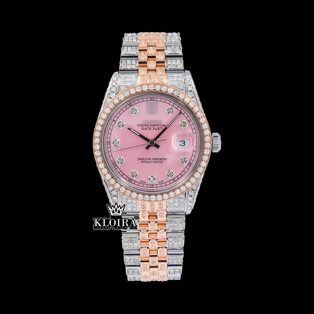 RoseGold Moissanite Diamond Watch Silver VVS 14 Carat 42mm Men Front
