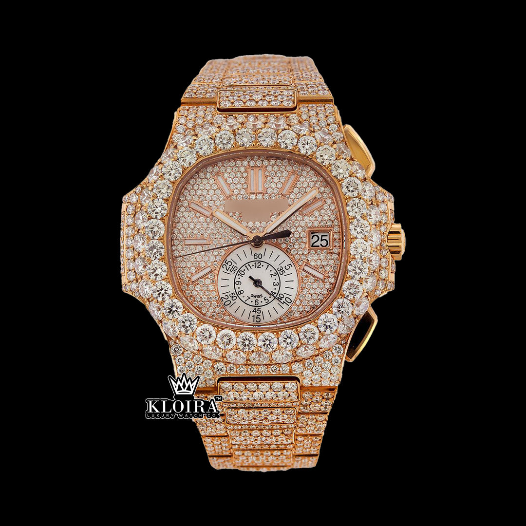 RoseHaloMasterpiece Moissanite Diamond Watch 14K Gold VVS 22 Carat 42mm Front