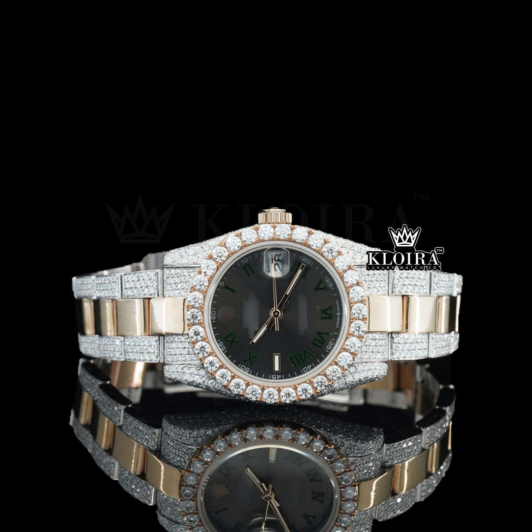 RoseNoir Moissanite Diamond Watch Rose 14K Gold Plating VVS 31 Carat 42mm Front