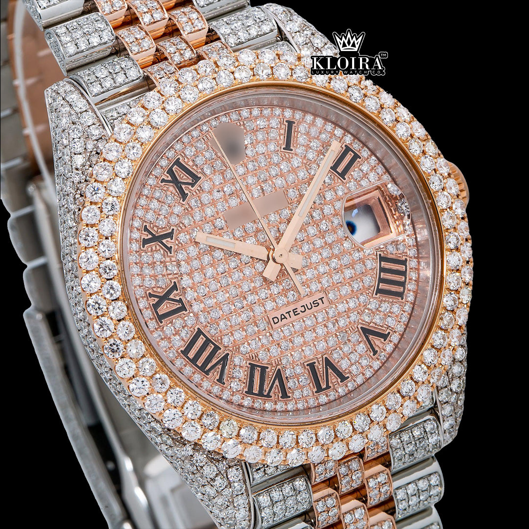 RoseRadiance Moissanite Diamond Watch Silver VVS 22 Carat 42mm Men Front
