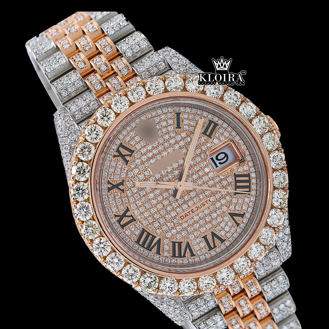 RoseSpark Moissanite Diamond Watch 14K Gold VVS 20 Carat 42mm Front
