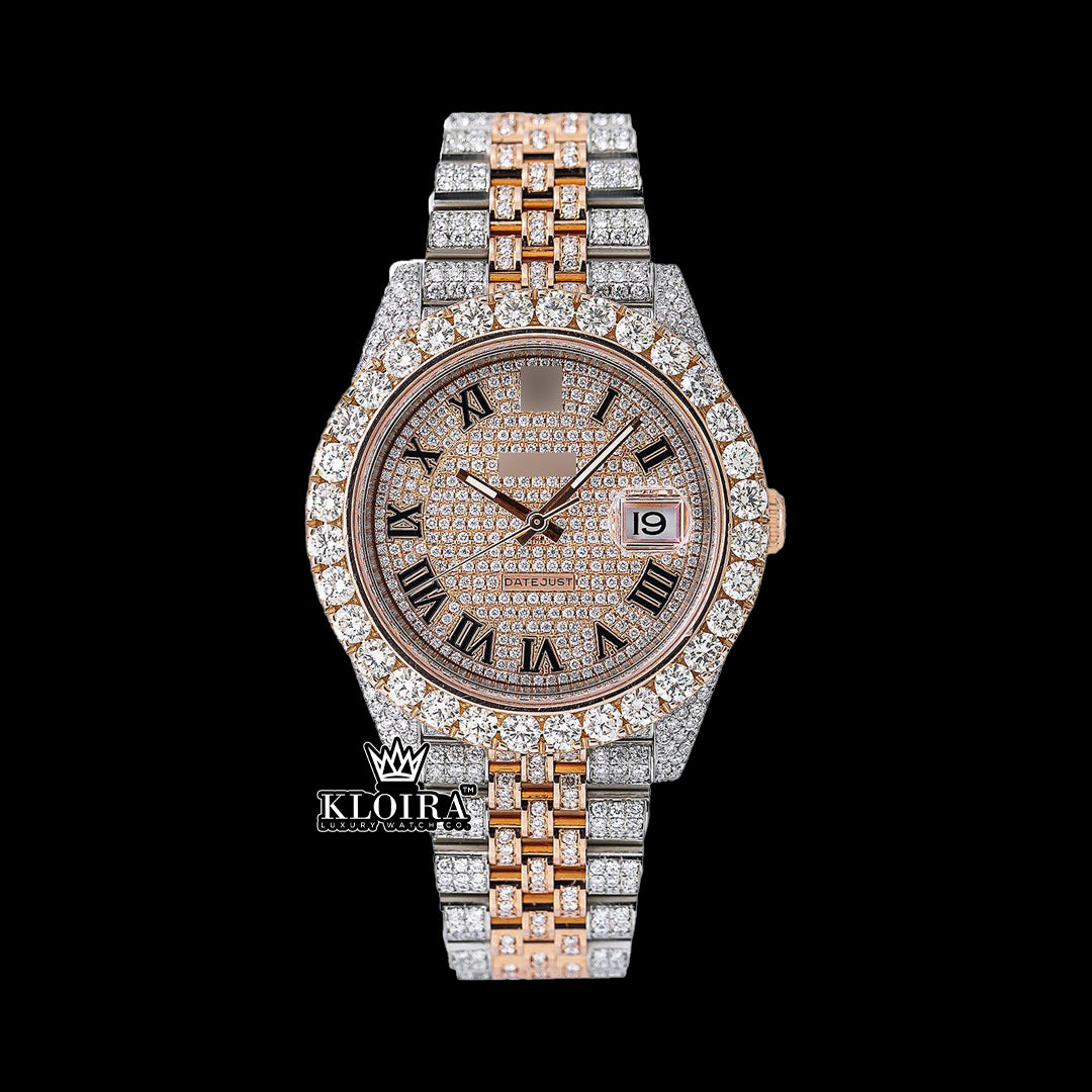 RoseSpark Moissanite Diamond Watch 14K Gold VVS 20 Carat 42mm Front