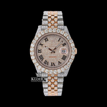 Rose Gold Automatic Watch Moissanite Diamond 14K Gold VVS 20 Ct 42mm Front View