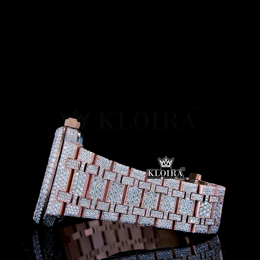 Rose Gold Dial Iced Out Moissanite Diamond Watch 14K Gold