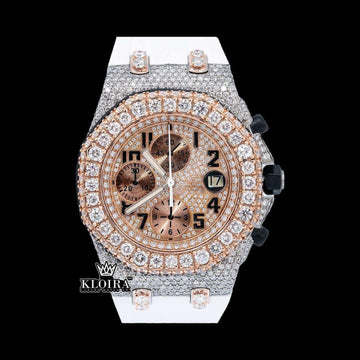 Rose Gold Dial White Rubber Strap Moissanite Diamond Watch Front View