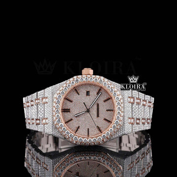 Rose Gold Stick Markers Iced Out AP Moissanite Diamond Watch Front View