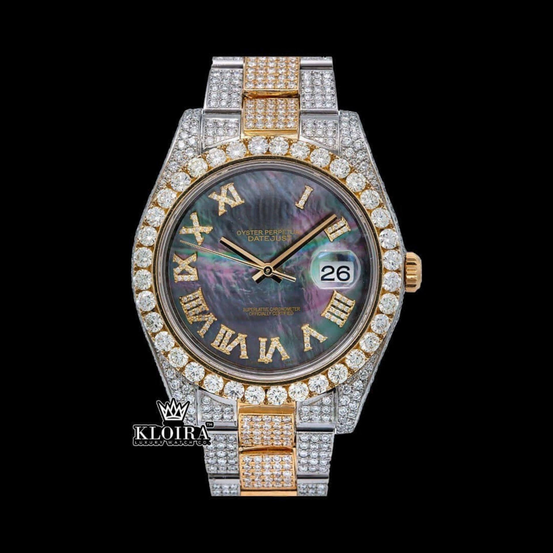 Rose Gold Two tone Moissanite Diamond Watch 14K Gold VVS 18 Carat 42mm Front View