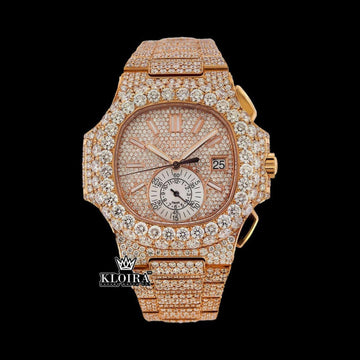Rose Halo Masterpiece Moissanite Diamond Watch 14K Gold VVS 22 Carat 42mm Front View