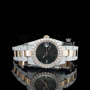 Rose Noir Moissanite Diamond Watch Rose 14K Gold Plating VVS 31 Carat 42mm Front View