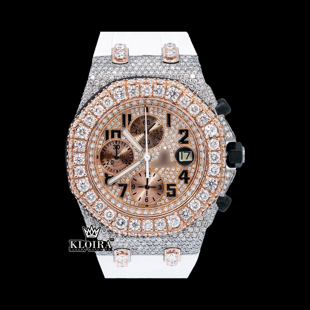 RosegoldRush Moissanite Diamond Watch Silver VVS 14 Carat 42mm Men Front