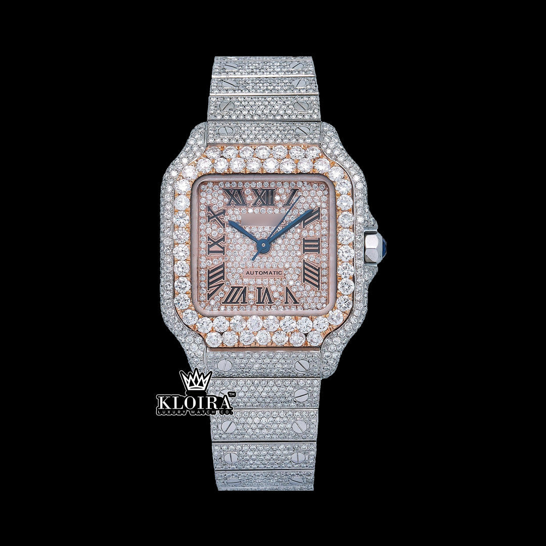Rose Glint Moissanite Diamond Watch 14K Gold VVS 22 Carat 42mm Front