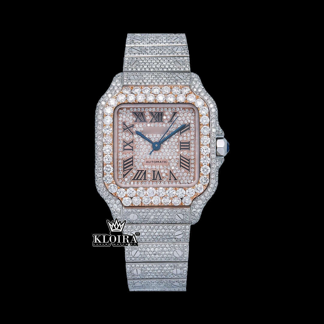 Rose Glint Moissanite Diamond Watch 14K Gold VVS 22 Carat 42mm Front