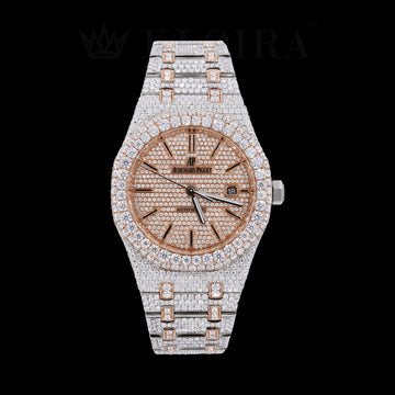 Rosette Royal Oak Rose Moissanite Diamond Watch 14K Gold VVS 29 Carat 41mm Front