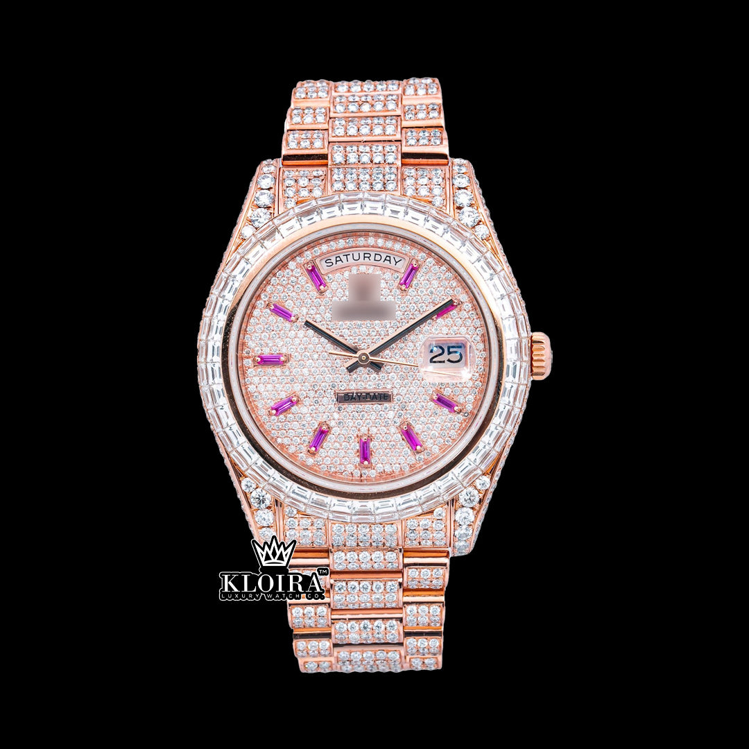 RosyGlimmer Moissanite Diamond Watch 14K Gold VVS 20 Carat 42mm Front