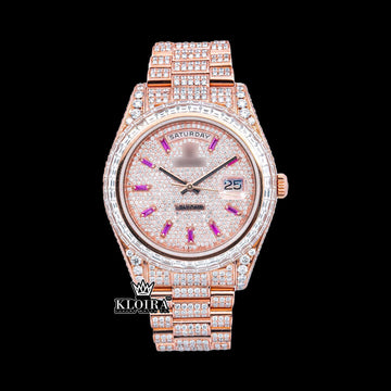 RosyGlimmer Moissanite Diamond Watch 14K Gold VVS 20 Carat 42mm Front