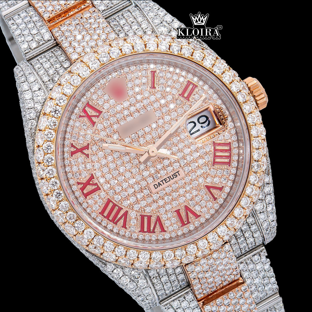 RosyRadiance Moissanite Diamond Watch 14K Gold VVS 20 Carat 42mm Front