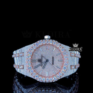 Rosy Royal Oak Moissanite Diamond Watch 14K Gold VVS 30 Carat 41mm Front